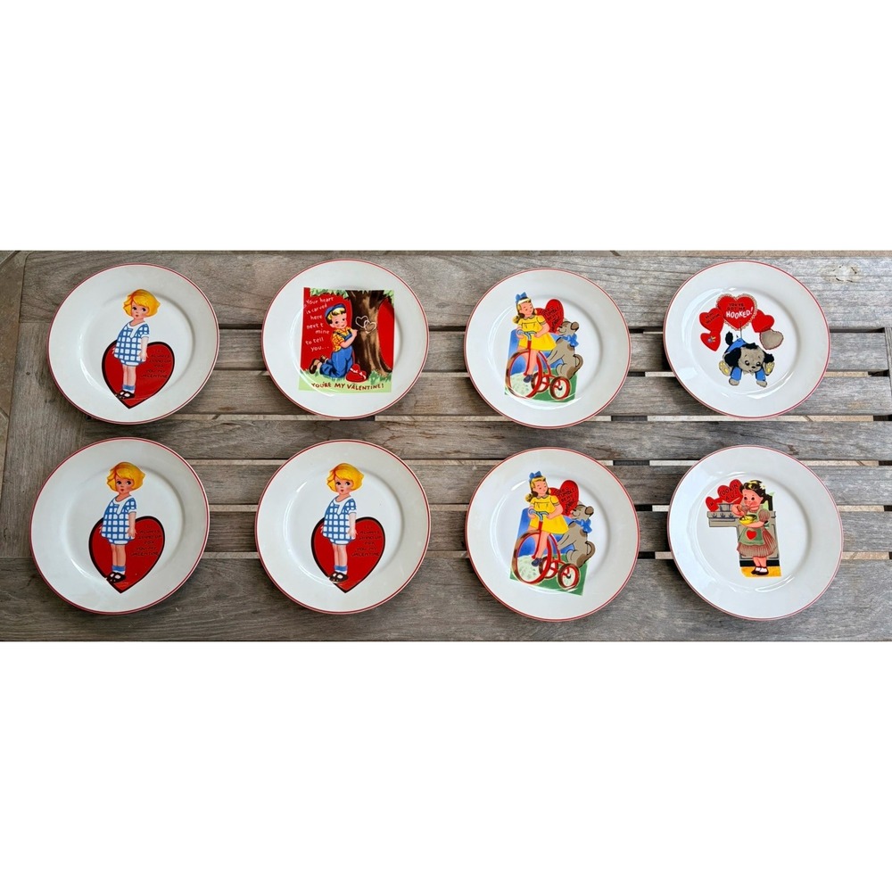 Vintage Rosanna Studio Lot of 8 Retro Valentines Dessert Plates 8"